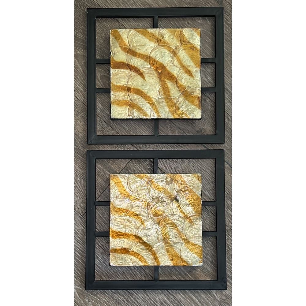 Yellow Capiz Shell Framed Wall Art, Lot Of 2